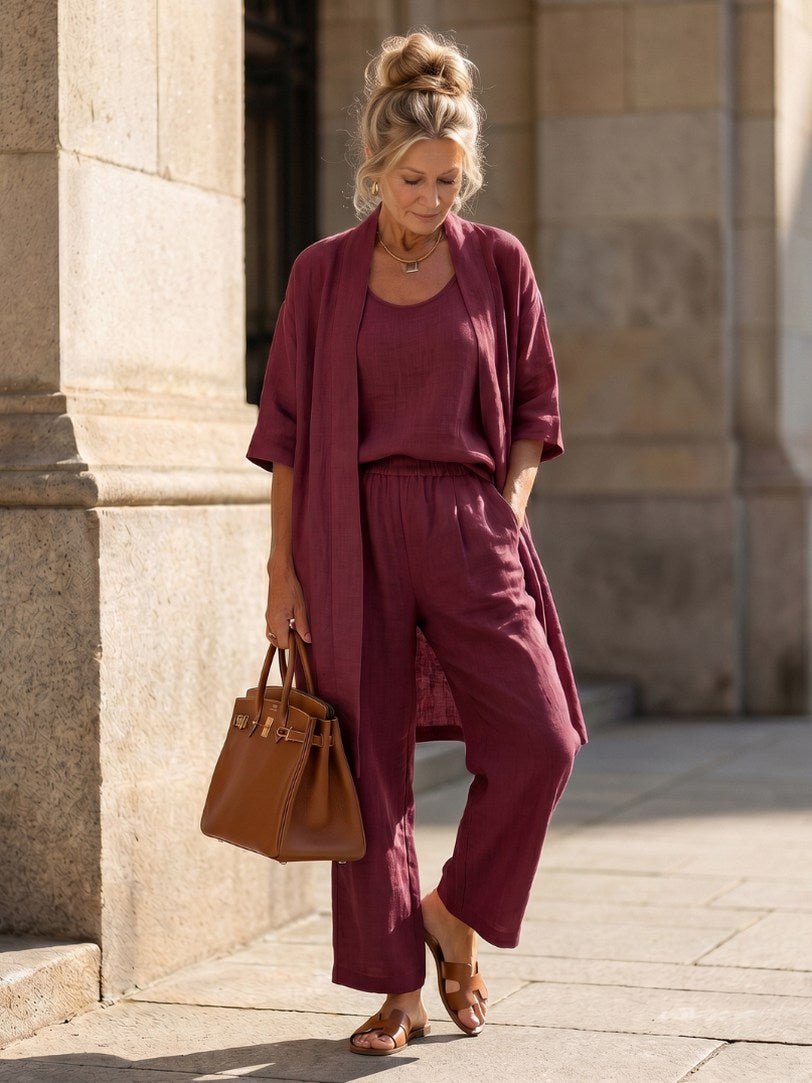 Relaxed Cardigan and Wide Leg Pants Set