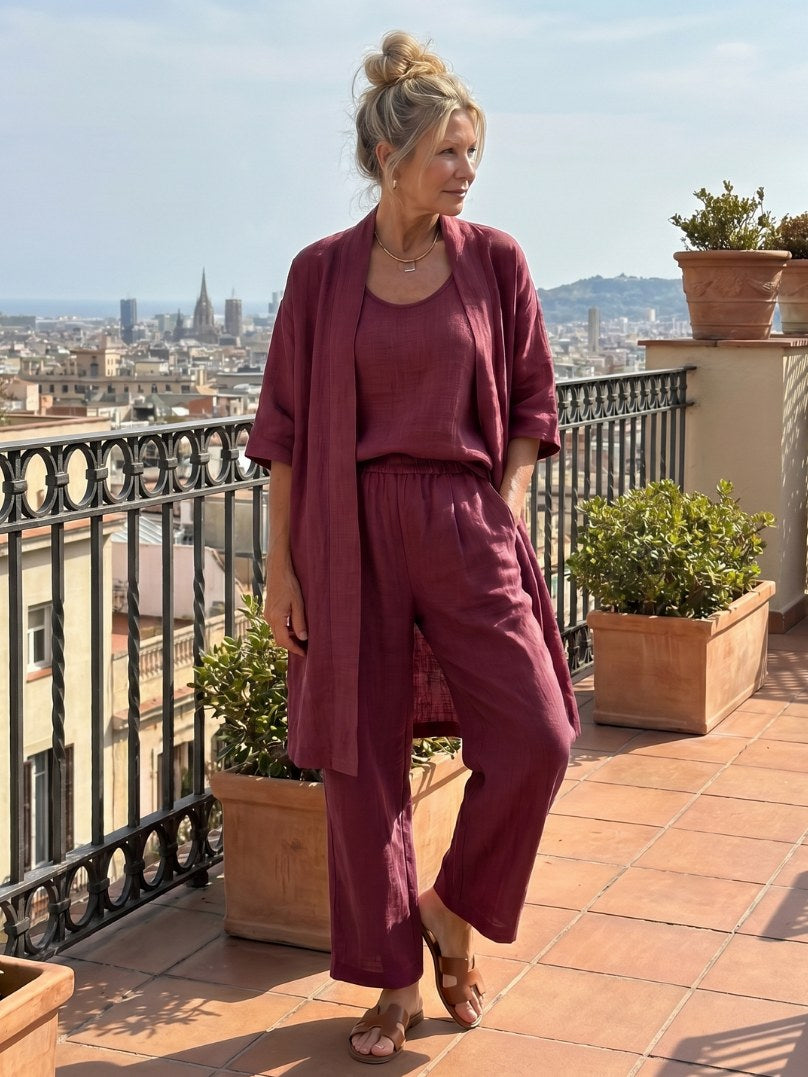 Relaxed Cardigan and Wide Leg Pants Set