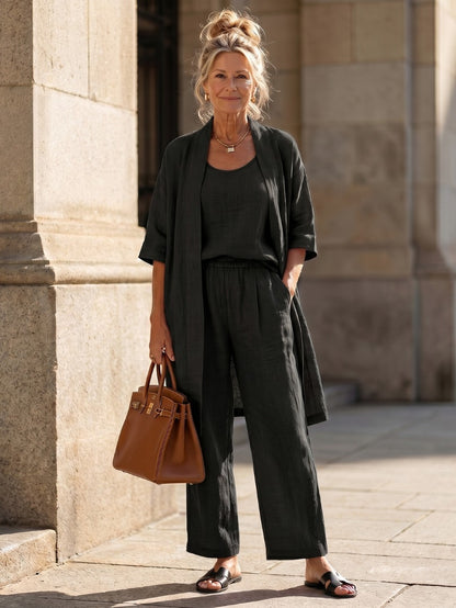 Relaxed Cardigan and Wide Leg Pants Set