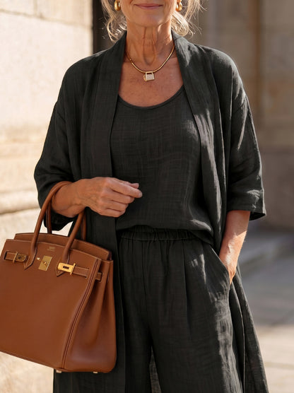 Relaxed Cardigan and Wide Leg Pants Set
