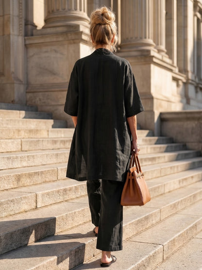 Relaxed Cardigan and Wide Leg Pants Set