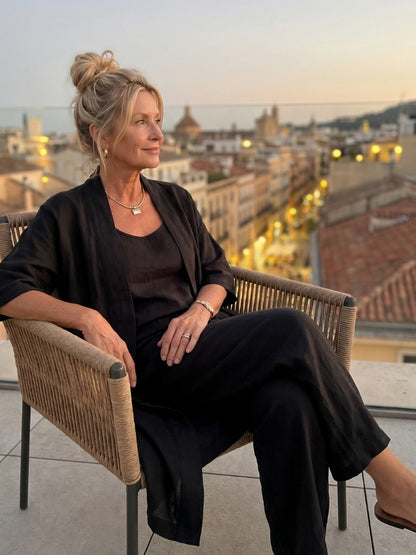 Relaxed Cardigan and Wide Leg Pants Set