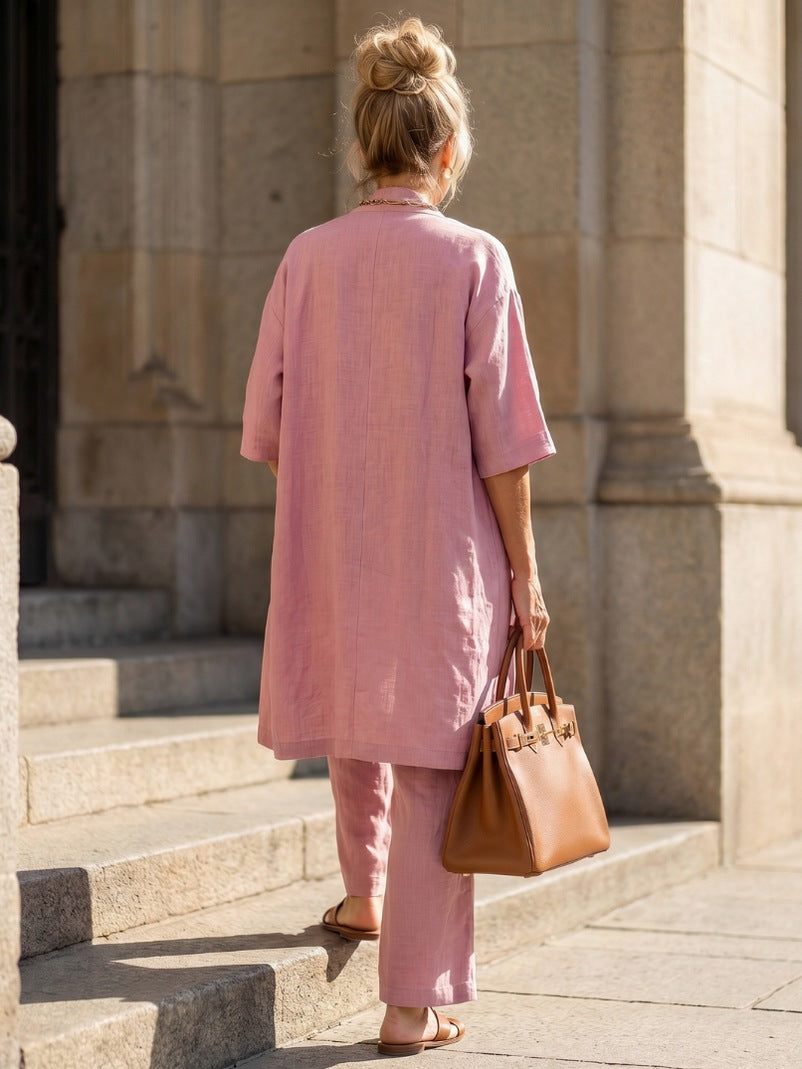 Relaxed Cardigan and Wide Leg Pants Set