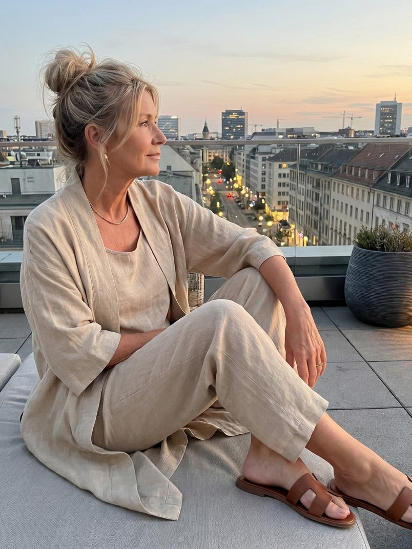 Relaxed Cardigan and Wide Leg Pants Set
