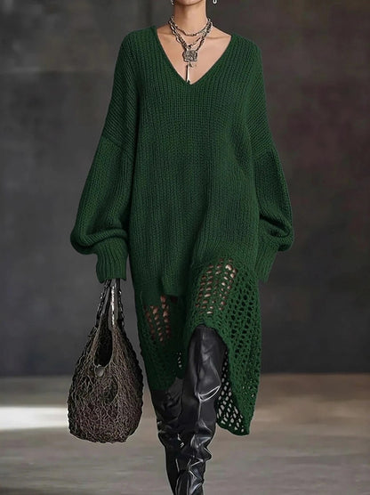 Ribbed Knit Balloon Sleeve Sweater Dress