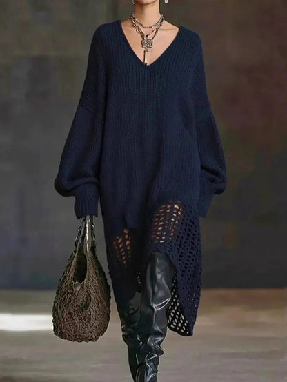 Ribbed Knit Balloon Sleeve Sweater Dress