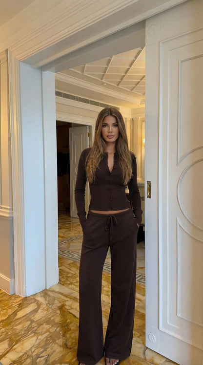Ribbed Knit Cardigan and Pants Two Piece Set