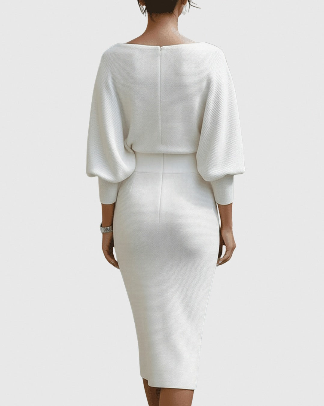 Ribbed Knit Cowl Neck Midi Dress