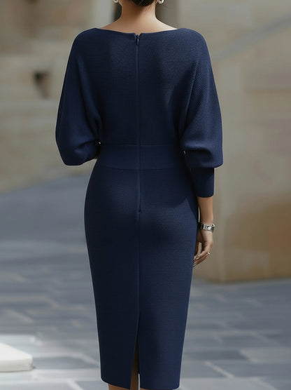 Ribbed Knit Cowl Neck Midi Dress