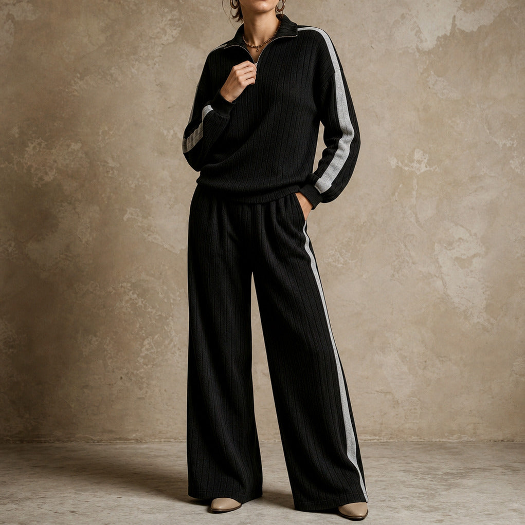 Ribbed Knit Half Zip Matching Set