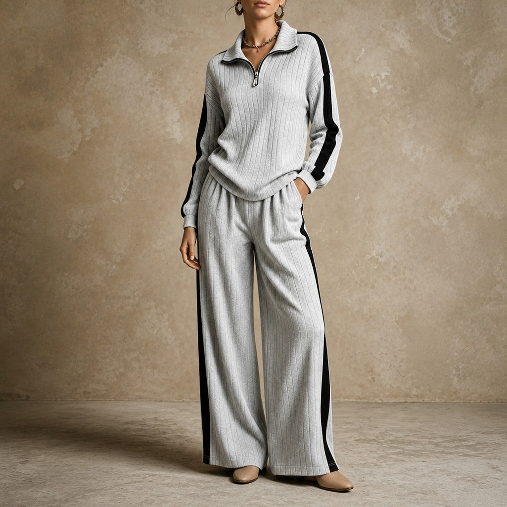 Ribbed Knit Half Zip Matching Set