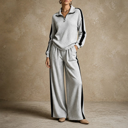 Ribbed Knit Half Zip Matching Set