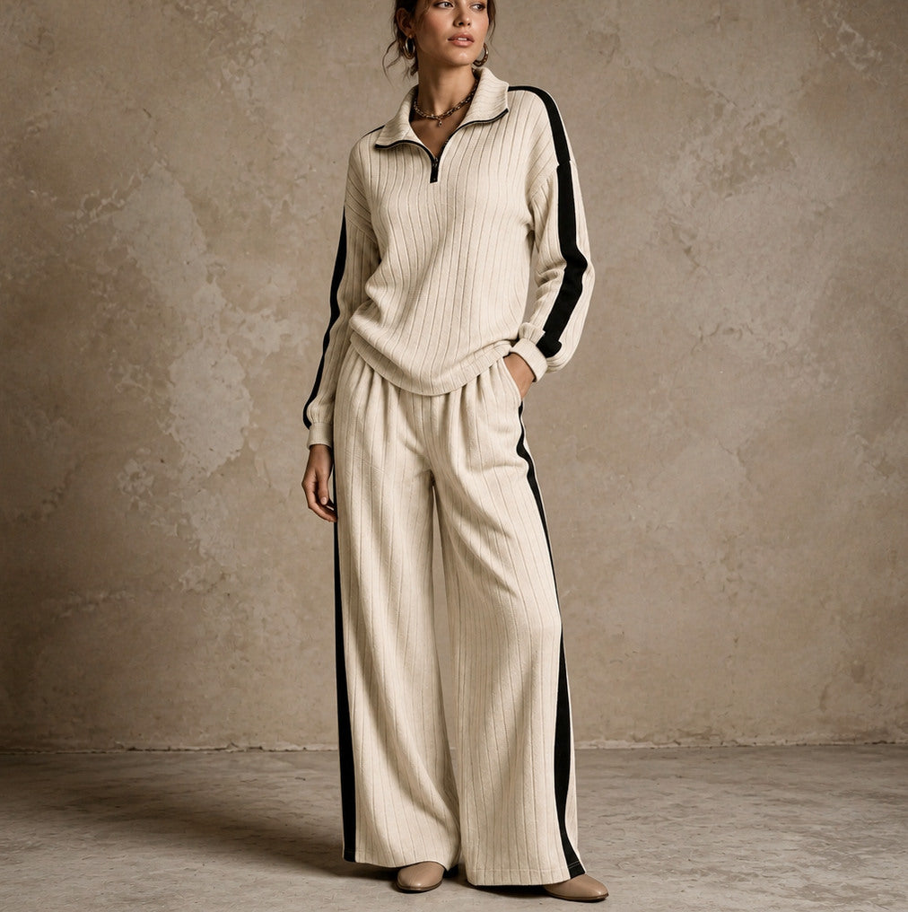 Ribbed Knit Half Zip Matching Set