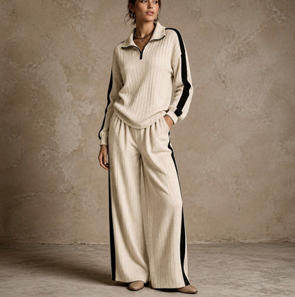 Ribbed Knit Half Zip Matching Set