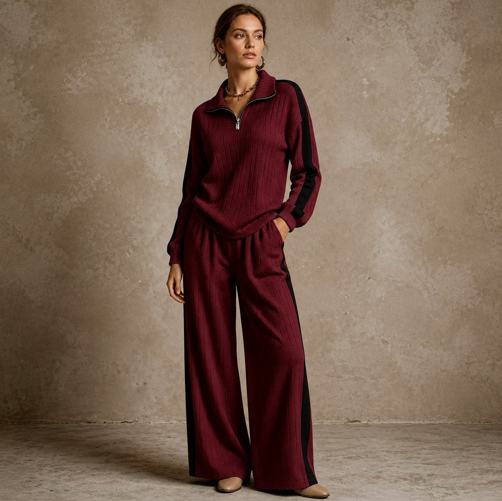 Ribbed Knit Half Zip Matching Set