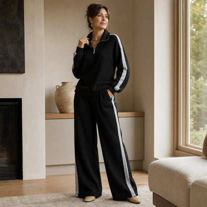 Ribbed Knit Half Zip Matching Set