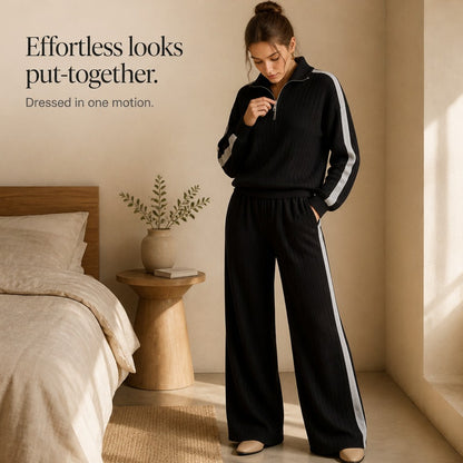 Ribbed Knit Half Zip Matching Set