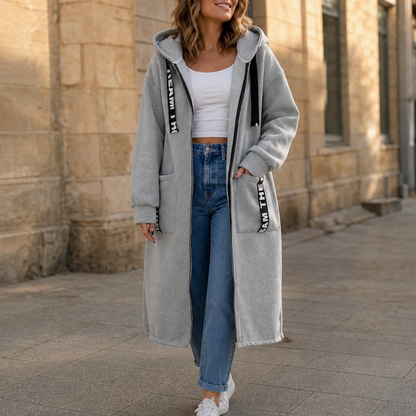 Ribbed Knit Hooded Long Sleeve Cardigan Coat