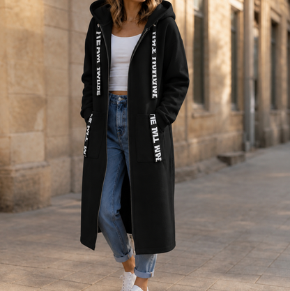 Ribbed Knit Hooded Long Sleeve Cardigan Coat