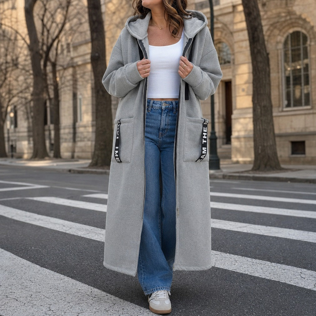 Ribbed Knit Hooded Long Sleeve Cardigan Coat
