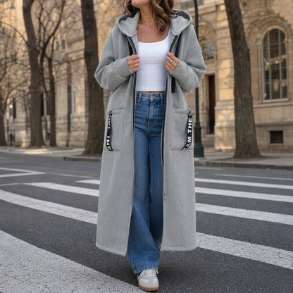 Ribbed Knit Hooded Long Sleeve Cardigan Coat