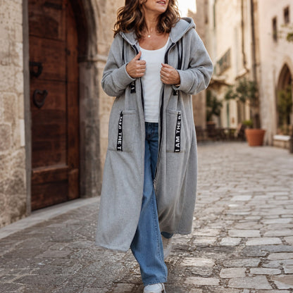 Ribbed Knit Hooded Long Sleeve Cardigan Coat