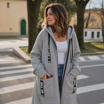Ribbed Knit Hooded Long Sleeve Cardigan Coat