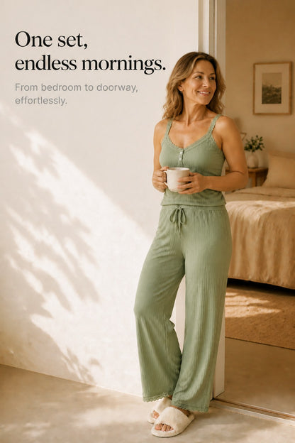 Ribbed Knit Lace Trim Matching Set