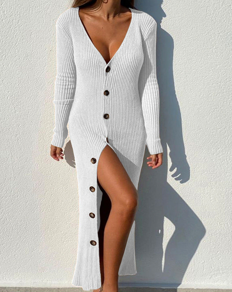 Ribbed Knit Long Sleeve Maxi Sweater Dress