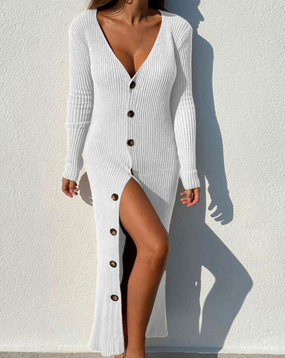Ribbed Knit Long Sleeve Maxi Sweater Dress
