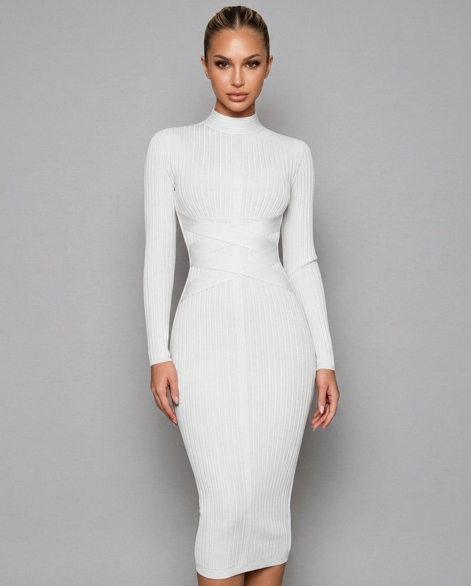 Ribbed Knit Long Sleeve Midi Dress