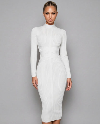 Ribbed Knit Long Sleeve Midi Dress