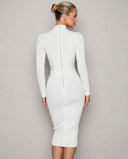 Ribbed Knit Long Sleeve Midi Dress