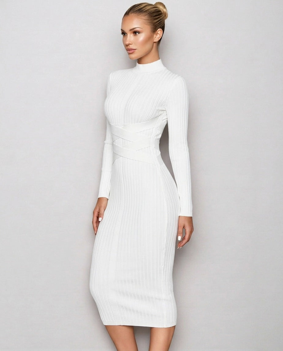 Ribbed Knit Long Sleeve Midi Dress