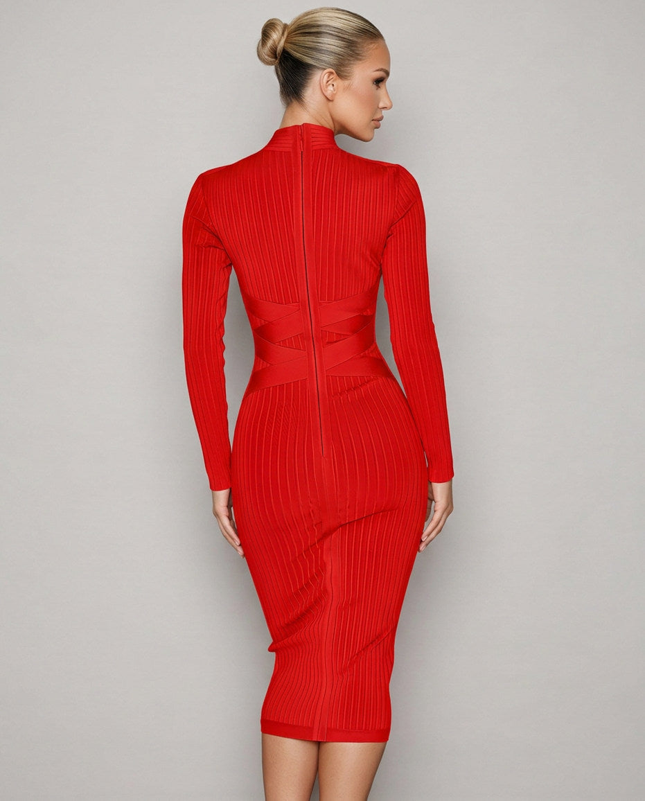 Ribbed Knit Long Sleeve Midi Dress
