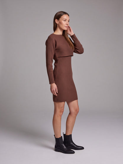 Ribbed Knit Mini Sweater Dress With Bolero
