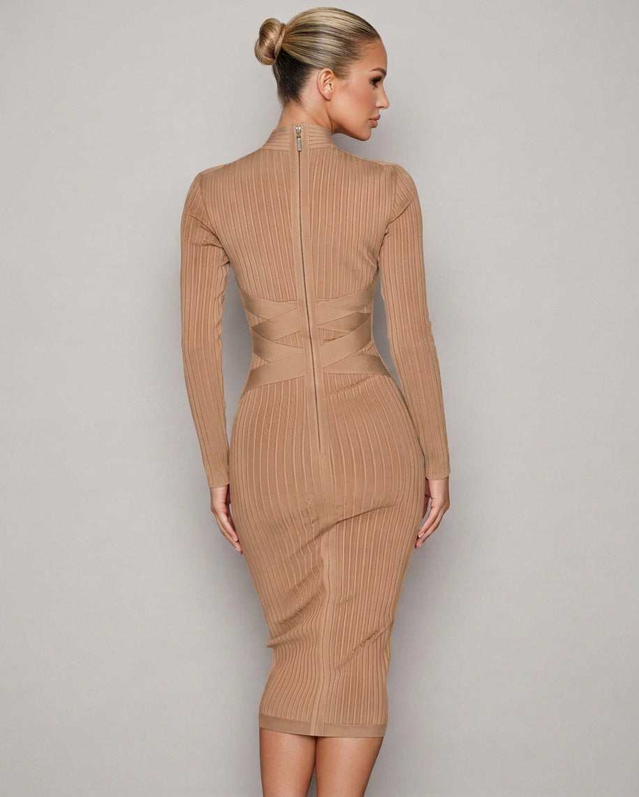 Ribbed Knit Long Sleeve Midi Dress
