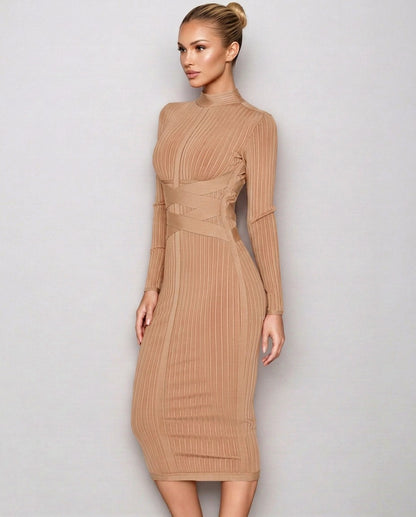 Ribbed Knit Long Sleeve Midi Dress