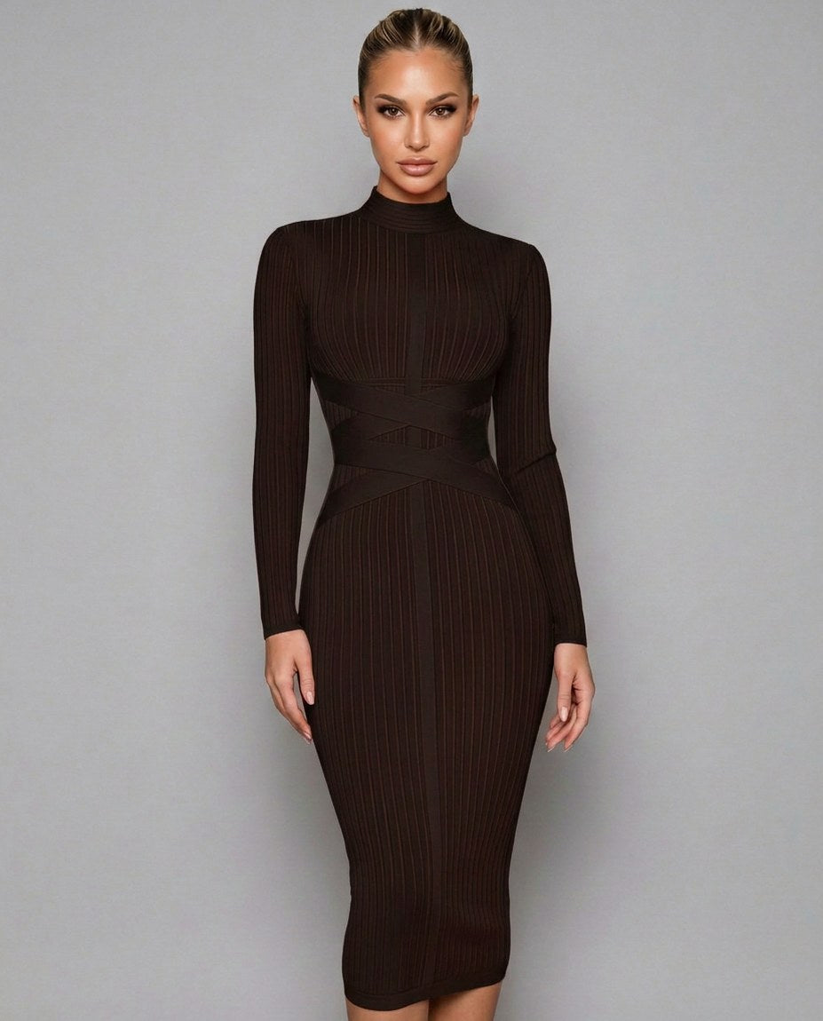 Ribbed Knit Long Sleeve Midi Dress