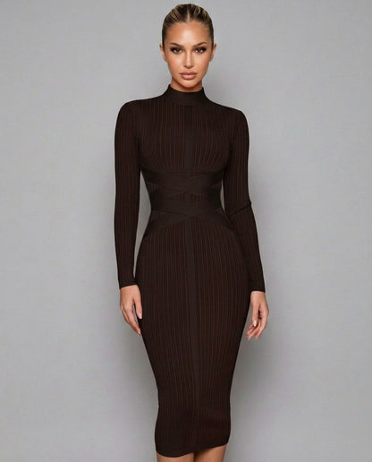 Ribbed Knit Long Sleeve Midi Dress