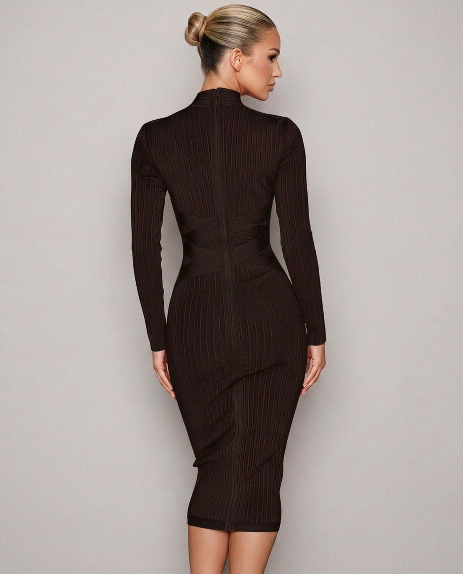 Ribbed Knit Long Sleeve Midi Dress