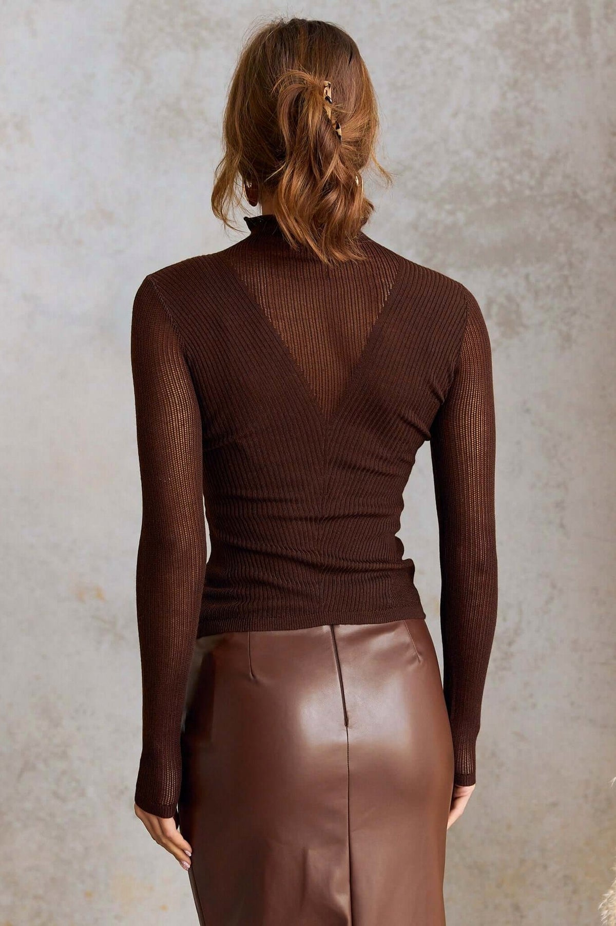 Ribbed Knit Mock Neck Long Sleeve Sweater