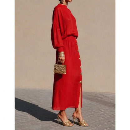 Ribbed Knit Mock Neck Long Sleeve Two Piece Set