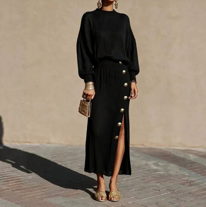 Ribbed Knit Mock Neck Long Sleeve Two Piece Set