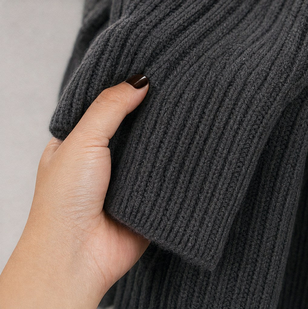 Ribbed Knit Turtleneck Mini Sweater Dress