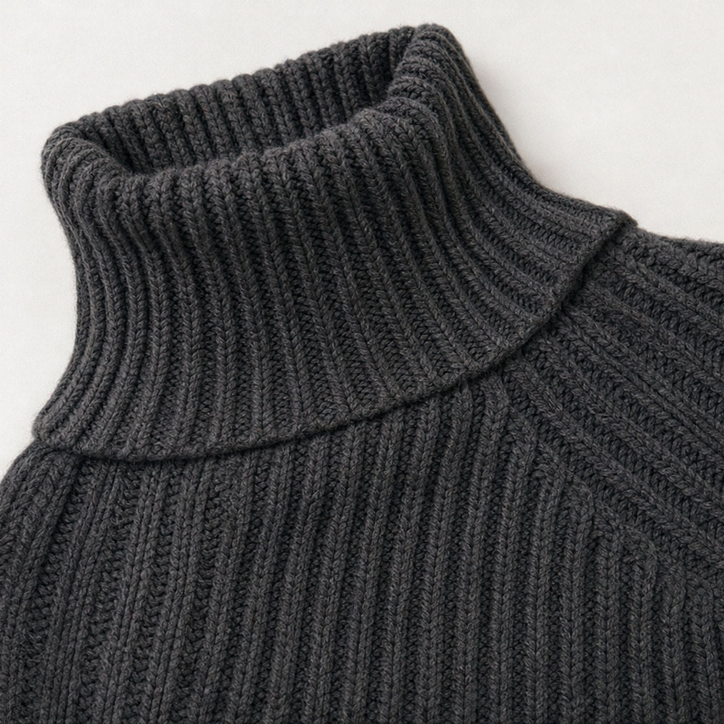 Ribbed Knit Turtleneck Mini Sweater Dress