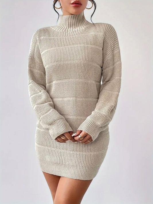 Ribbed Knit Turtleneck Sweater Dress