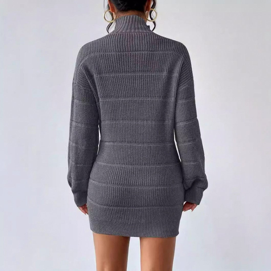 Ribbed Knit Turtleneck Sweater Dress