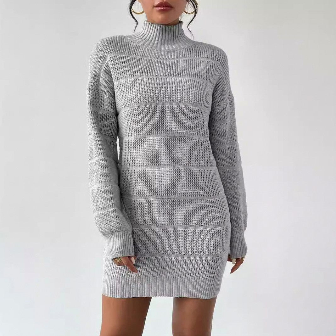 Ribbed Knit Turtleneck Sweater Dress