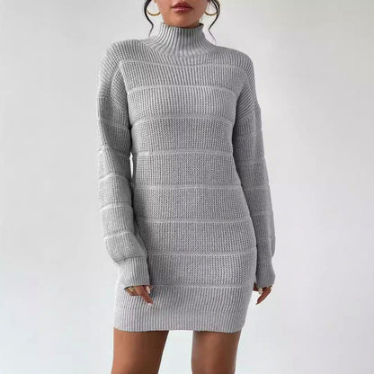 Ribbed Knit Turtleneck Sweater Dress